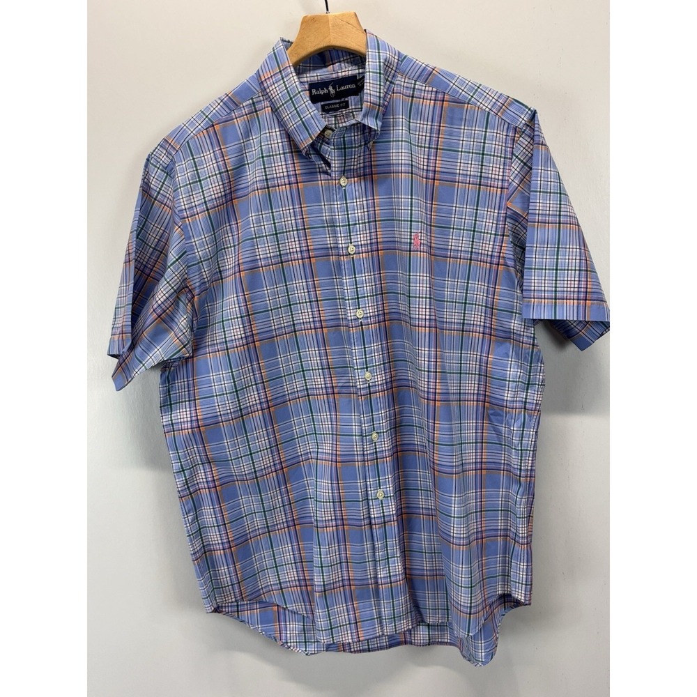 Ralph Lauren Button Down Shirt Sz Large Mens Pastel Plaid Easter Spring Classic